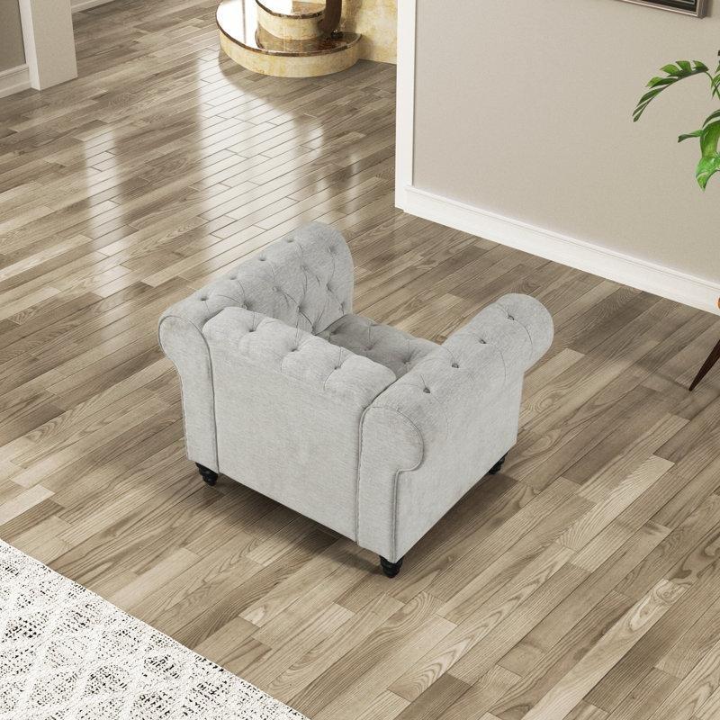 Kadife Kumaş Kapitoneli Zımba Detaylı Masif Ahşap Koltuk Takımı - 191969