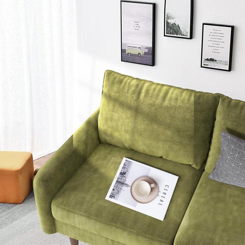 Kadife Kumaş Kare Kollu Masif Ahşap İskeletli İkili Koltuk - 183 cm - 197430