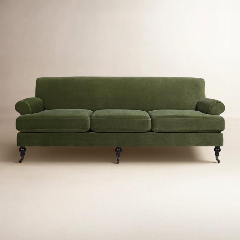 Kadife Kumaş Masif Ahşap Ayaklı 3 Kişilik Kıvrımlı Kolçaklı Koltuk - 224 cm - 195773