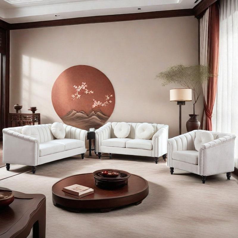 Kadife Kumaş Masif Ahşap İskeletli Kapitoneli Zımba Detaylı Koltuk Takımı - 191151