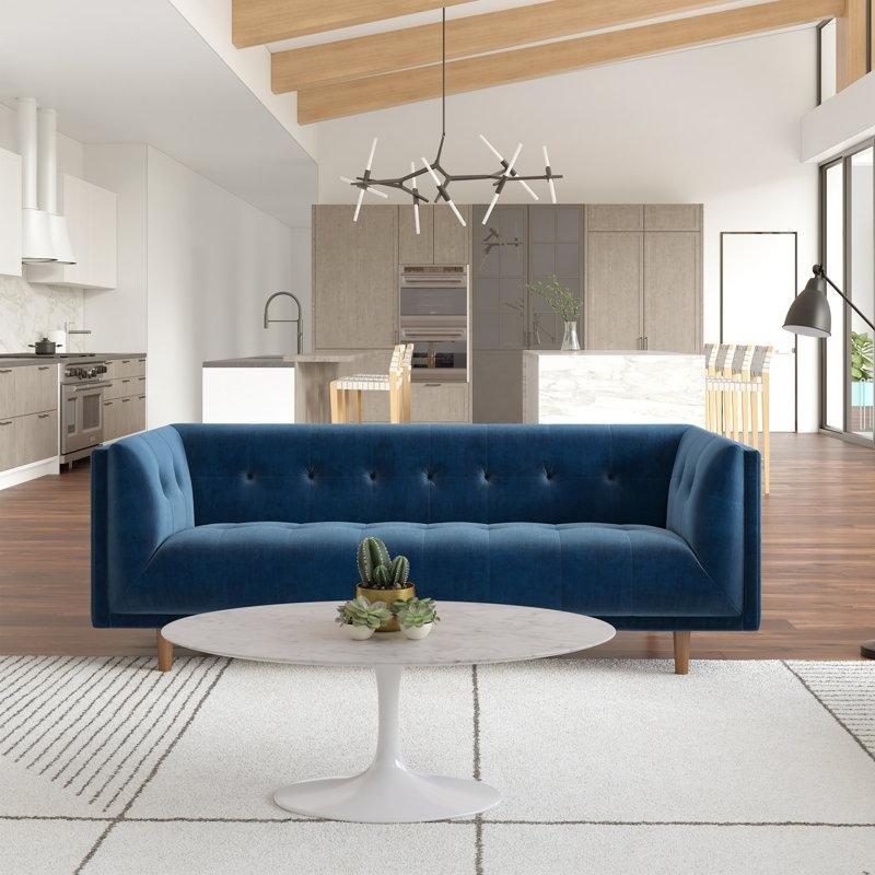 Kadife Kumaş Masif Ahşap Kapitoneli Tuxedo Kollu Koltuk - 209 cm - 195536