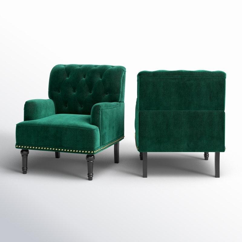 Kadife Kumaş Masif Ahşap Kapitoneli Zımba Detaylı 2li Set Tekli Koltuk - 73 cm - 202309