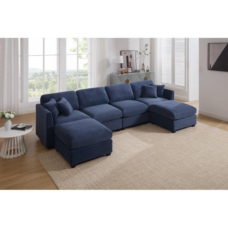 Kadife Kumaş Modüler 6 Kişilik Yönü Değiştirilebilir U Köşe Koltuk Takımı - 315x148 cm - 194235