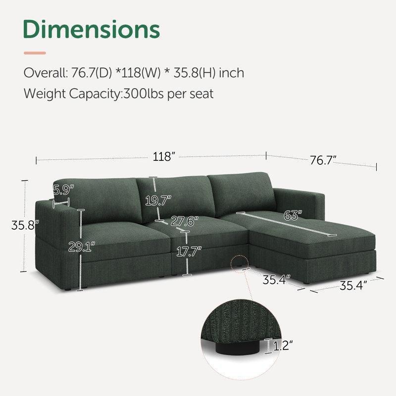 Kadife Kumaş Modüler Depolama Alanlı Ayarlanabilir Sırtlıklı L Köşe Koltuk Takımı - 300x195 cm - 194189