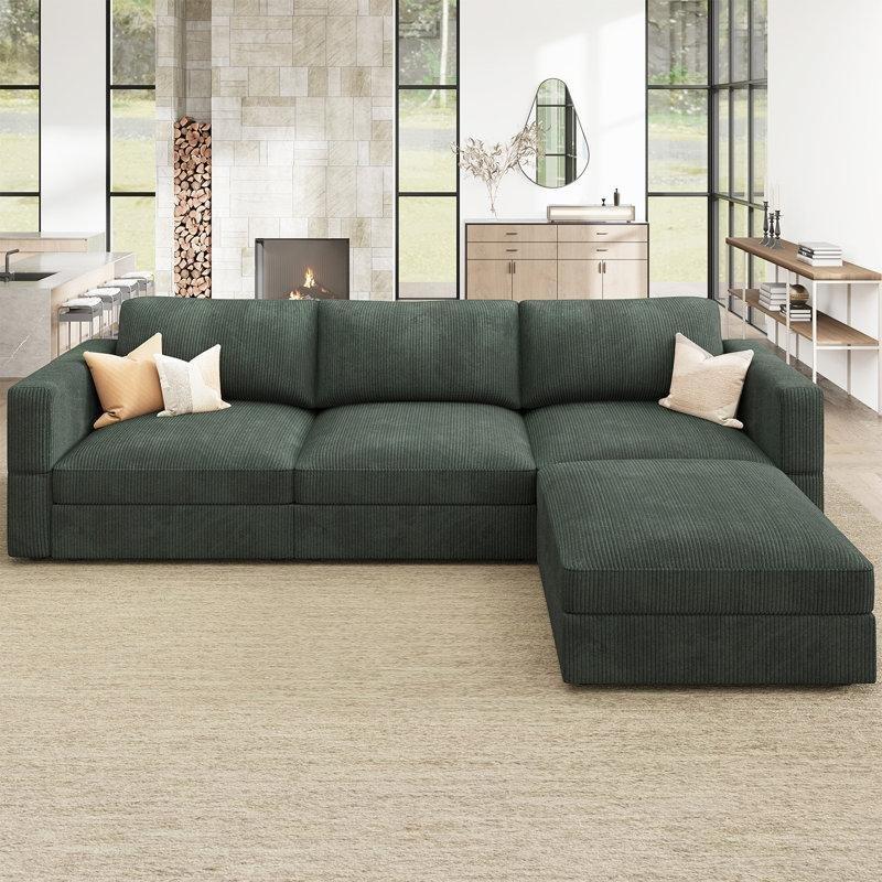 Kadife Kumaş Modüler Depolama Alanlı Ayarlanabilir Sırtlıklı L Köşe Koltuk Takımı - 300x195 cm - 194189