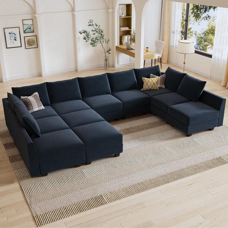 Kadife Masif Ahşap Saklama Alanlı Modüler U Köşe Koltuk Takımı - 351x208 cm - 192997