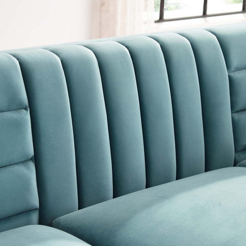 Kadife Metal Ayaklı Kanal Kapitoneli Tuxedo Kollu Koltuk - 229 cm - 195096