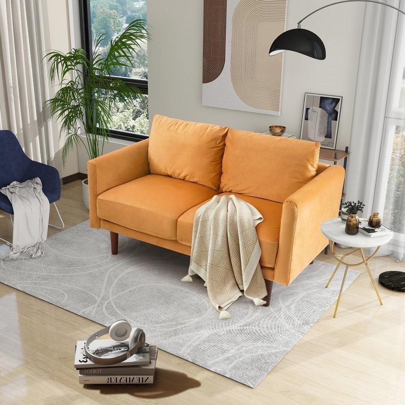 Kadife Yuvarlak Kolçaklı Kalın Minderli İkili Koltuk - 143 cm - 207376