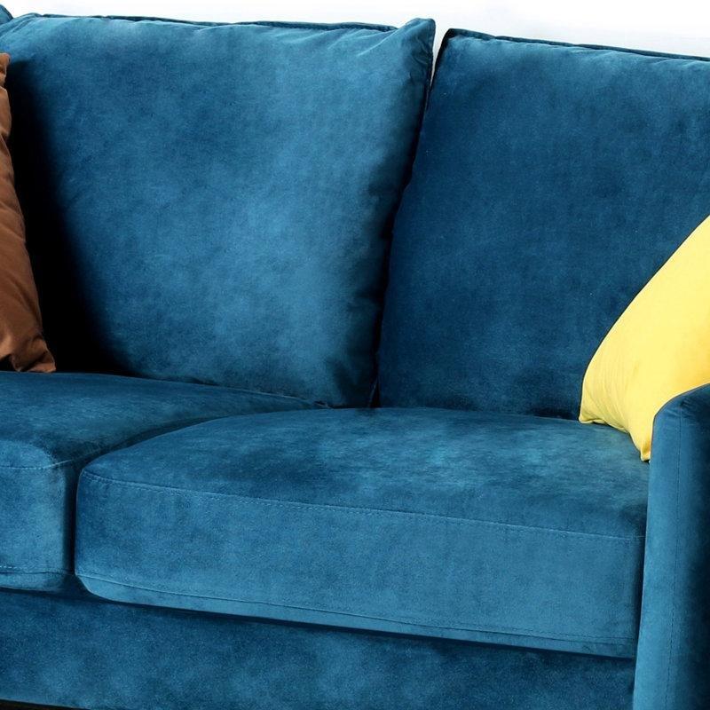 Kadife Yuvarlak Kollu Masif Ahşap Ayaklı İkili Koltuk - 147 cm - 194892