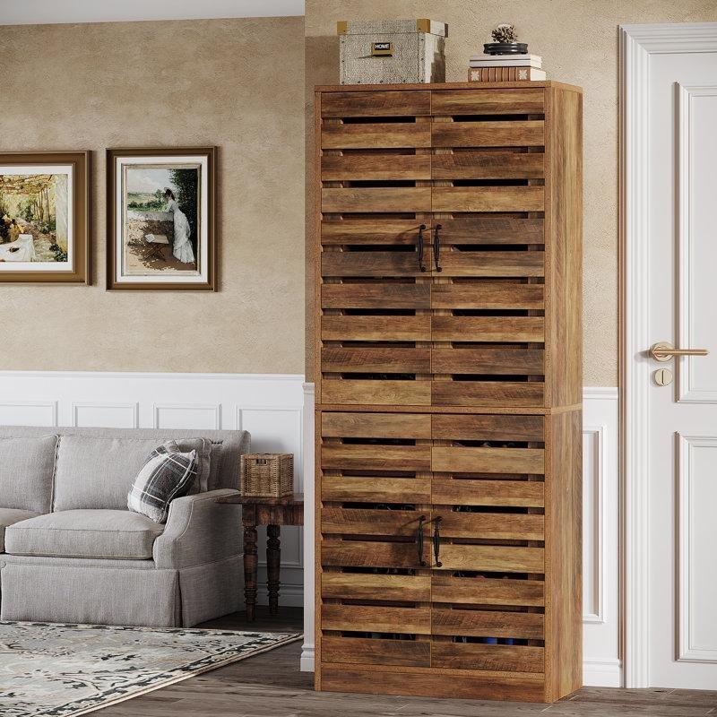 Kahverengi Ahşap 2li Set Kapaklı Ayarlanabilir Raflı Ayakkabılık - 180 cm - 227265