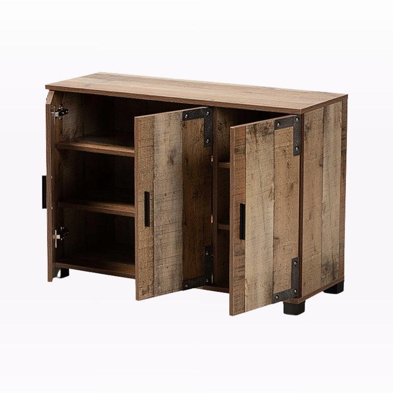 Kahverengi Ahşap 3 Kapaklı Metal Köşebentli Ayakkabılık - 90x33x63 cm - 227780