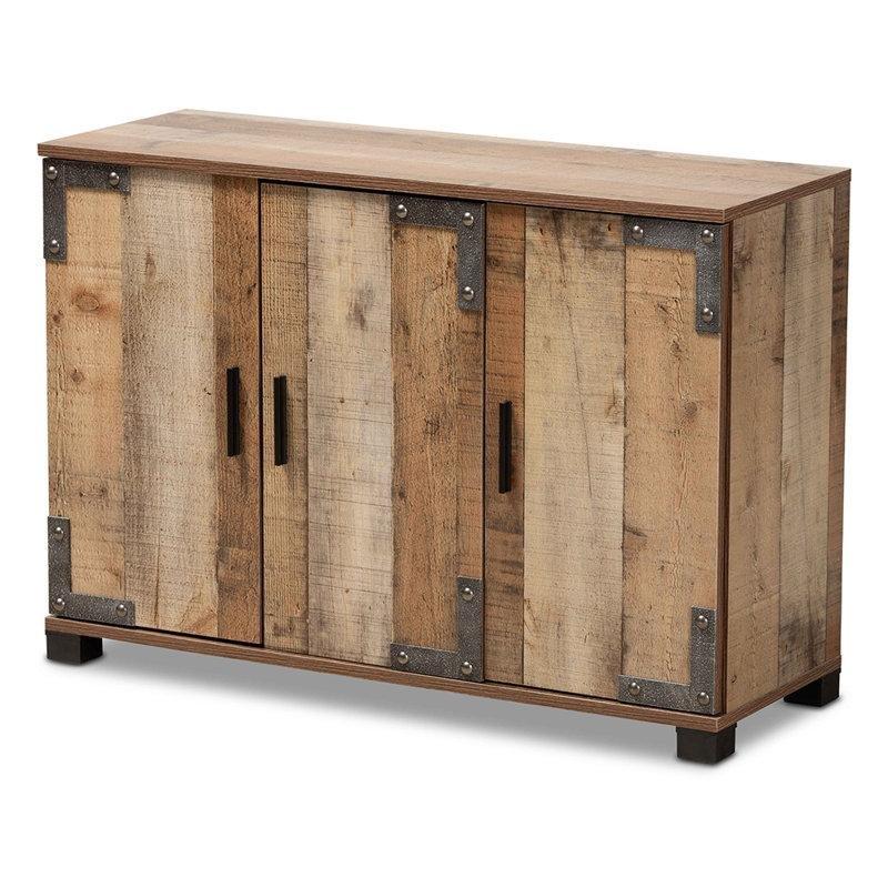 Kahverengi Ahşap 3 Kapaklı Metal Köşebentli Ayakkabılık - 90x33x63 cm - 227780