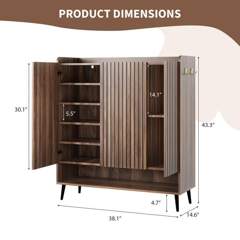 Kahverengi Ahşap 3 Kapılı 6 Raflı Çizme Bölmeli ve Kancalı Ayakkabılık - 110x97x38 cm - 228240