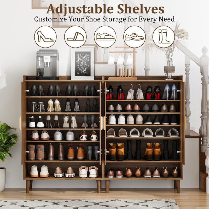 Kahverengi Ahşap 6 Raflı Kapaklı Ayakkabılık - 75x37x111 cm - 228954