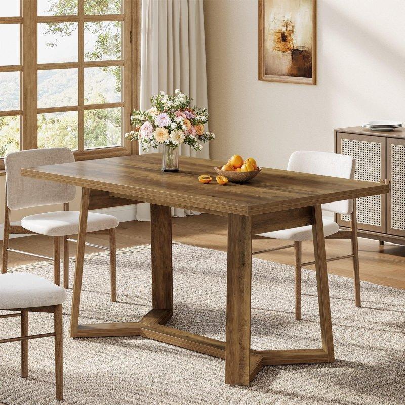 Kahverengi Ahşap Dikdörtgen 6 Kişilik Bohem Yemek Masası - 120x81 cm - 237525