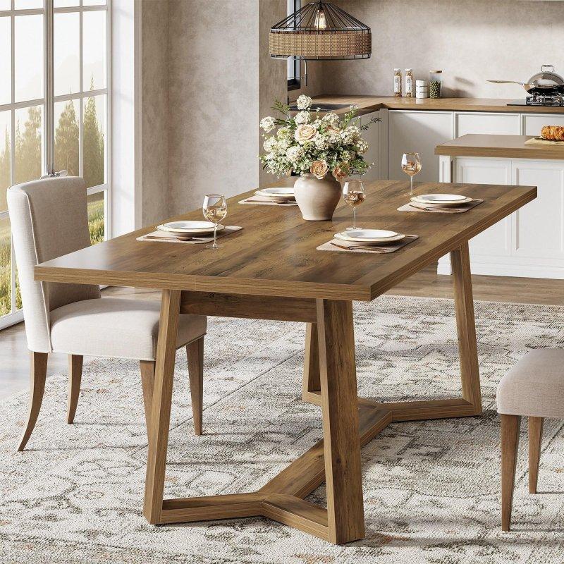 Kahverengi Ahşap Dikdörtgen 6 Kişilik Bohem Yemek Masası - 120x81 cm - 237525