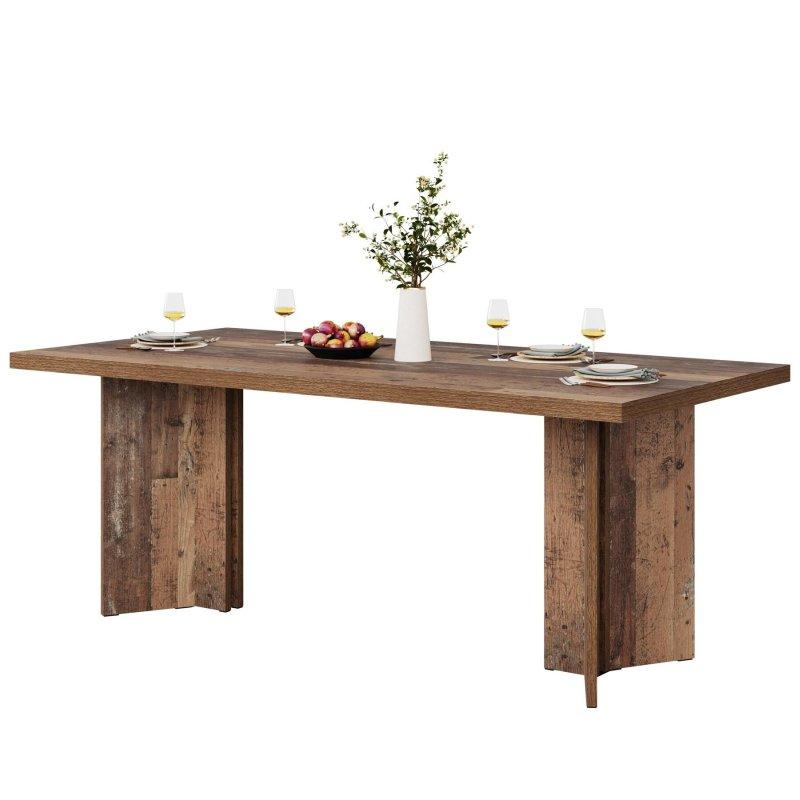 Kahverengi Ahşap Dikdörtgen 6 Kişilik Kaide Ayaklı Bohem Yemek Masası - 161x81 cm - 237368