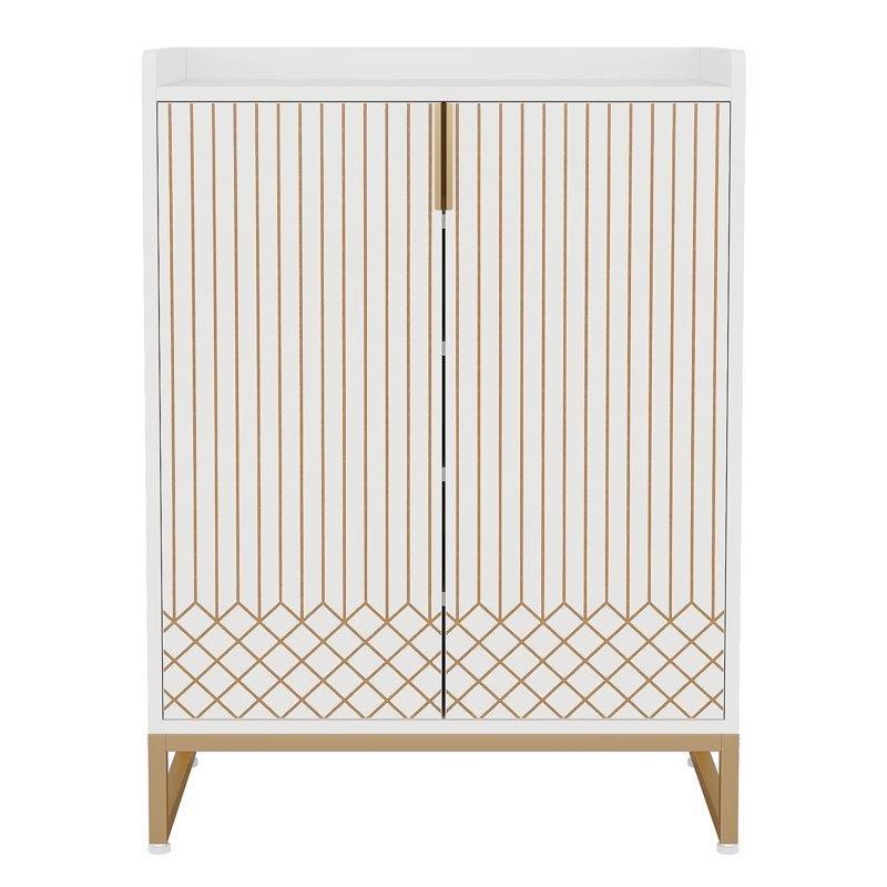Kahverengi Ahşap Gold Şeritli Elmas Desenli 5 Raflı Ayakkabılık Dolabı - 75x36x105 cm - 228797