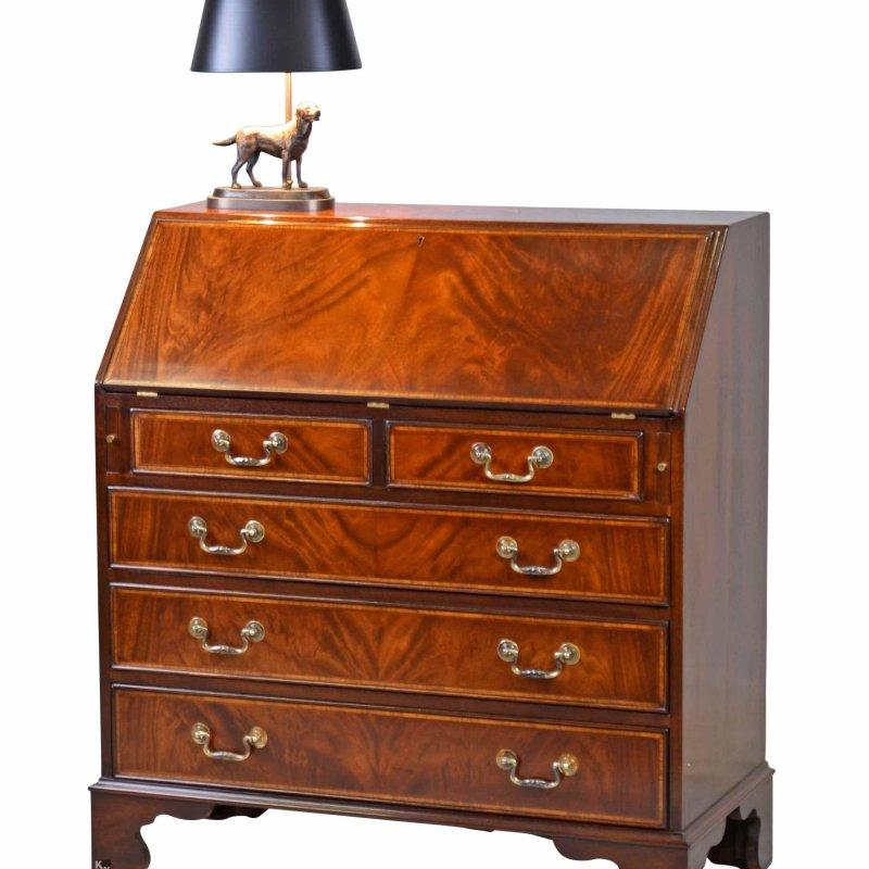 Kahverengi Ahşap İngiliz Tarzı Sekreter Vintage Çalışma Masası - 234968