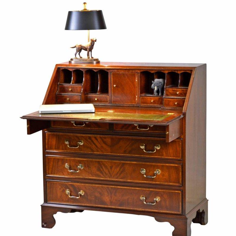 Kahverengi Ahşap İngiliz Tarzı Sekreter Vintage Çalışma Masası - 234968
