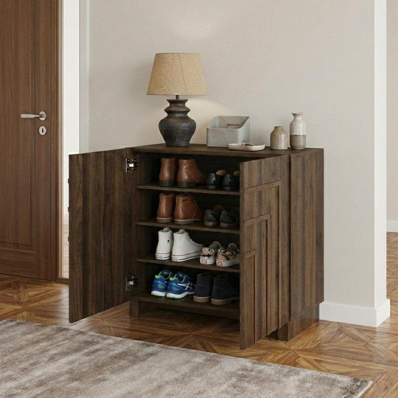 Kahverengi Ahşap Kademeli Panel Kapaklı Ayakkabılık - 81x36x76 cm - 228726