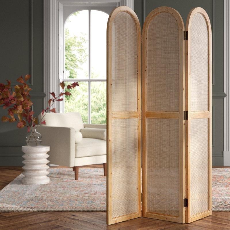 Kahverengi Ahşap Kemerli 3 Panelli Katlanır Paravan - 129x187 cm - 184534