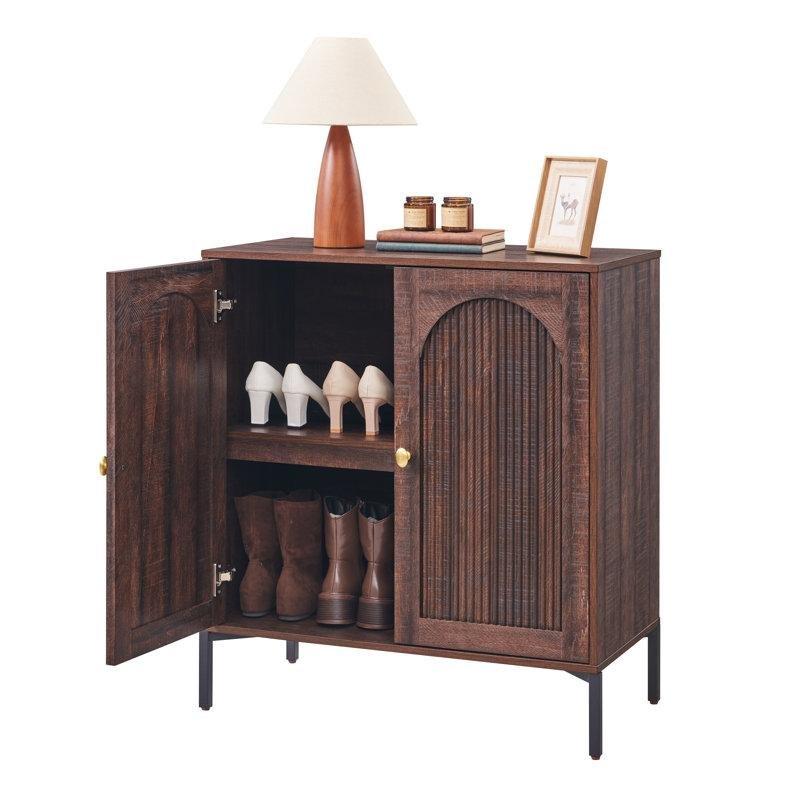 Kahverengi Ahşap Kemerli Yivli Panelli Ayarlanabilir Raflı Ayakkabılık - 79x41x87 cm - 229468