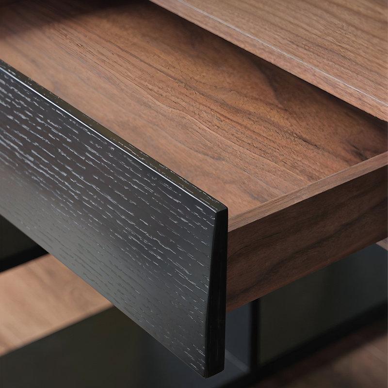 Kahverengi Ahşap Kitaplıklı ve Çekmeceli Siyah Ayaklı Ofis Masası - 180 cm - 177433