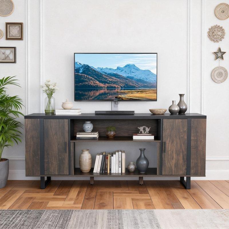 Kahverengi Ahşap Metal Ayaklı Ayarlanabilir Raflı TV Ünitesi - 183 cm - 220787