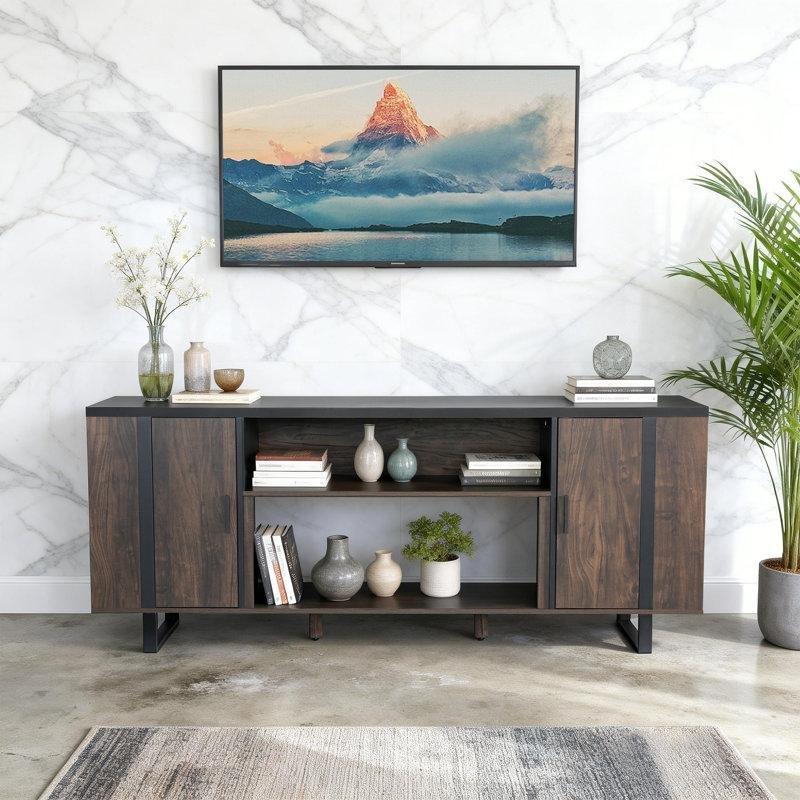Kahverengi Ahşap Metal Ayaklı Ayarlanabilir Raflı TV Ünitesi - 183 cm - 220787