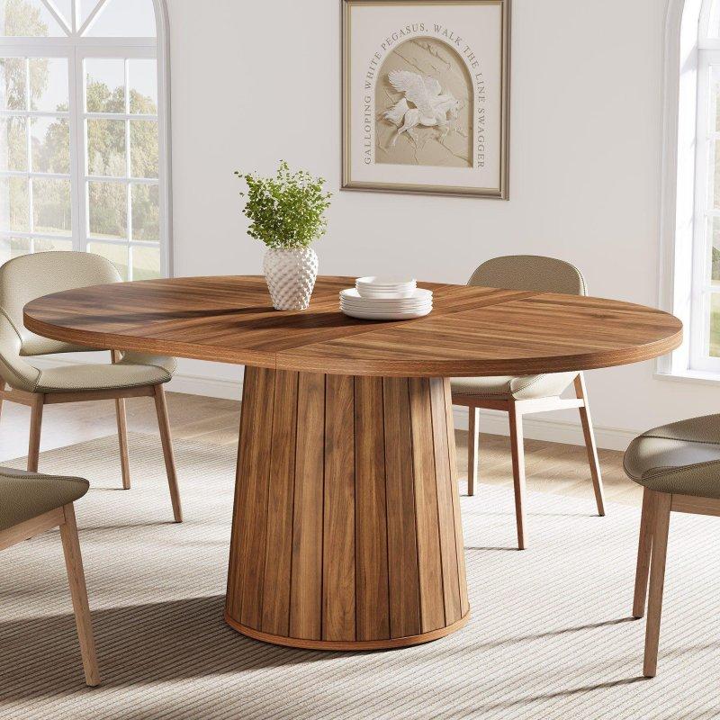 Kahverengi Ahşap Oval 6 Kişilik Bohem Yemek Masası - 140x100 cm - 235853