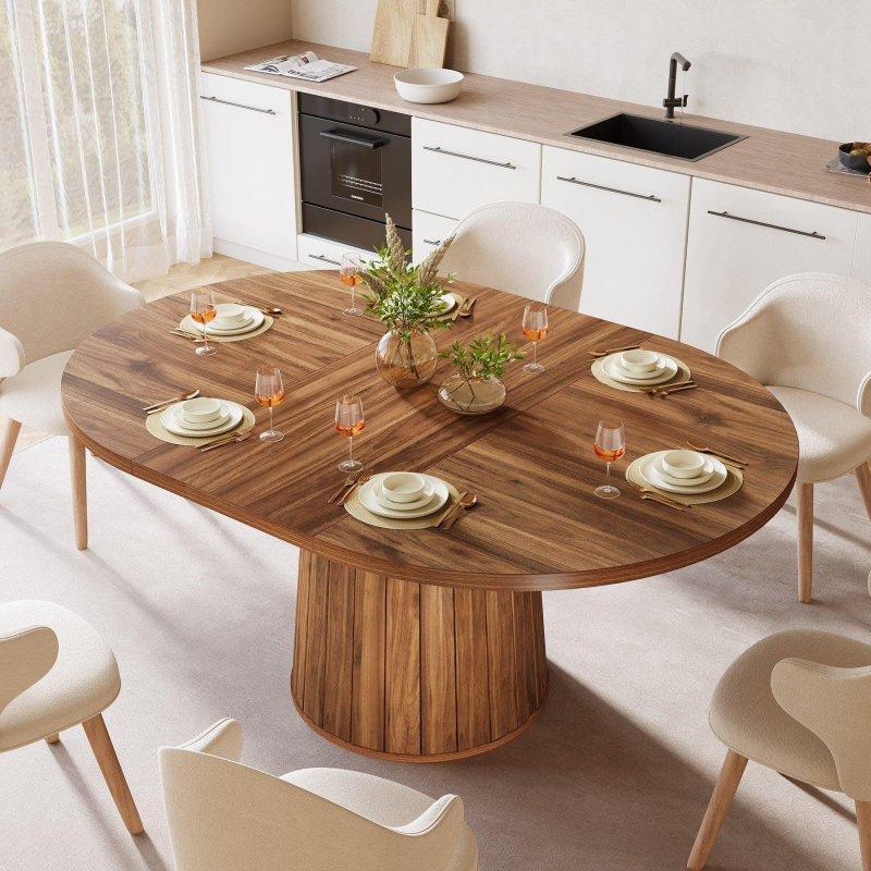 Kahverengi Ahşap Oval 6 Kişilik Bohem Yemek Masası - 140x100 cm - 235853