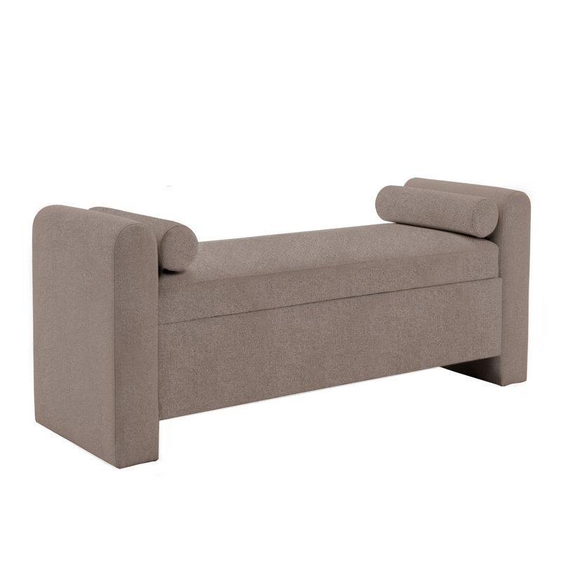 Kahverengi Ahşap Polyester Döşemeli Sandıklı Kollu Yastıklı Bench - 117 cm - 164509