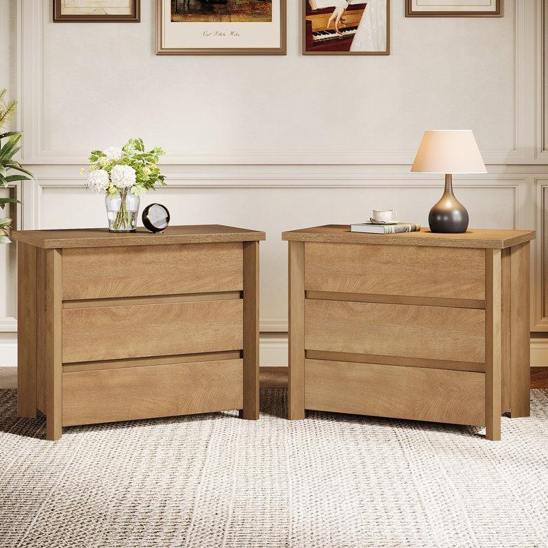 Kahverengi Ahşap Rustik Üç Çekmeceli Geniş Komodin - 81x46x68 cm - 223450