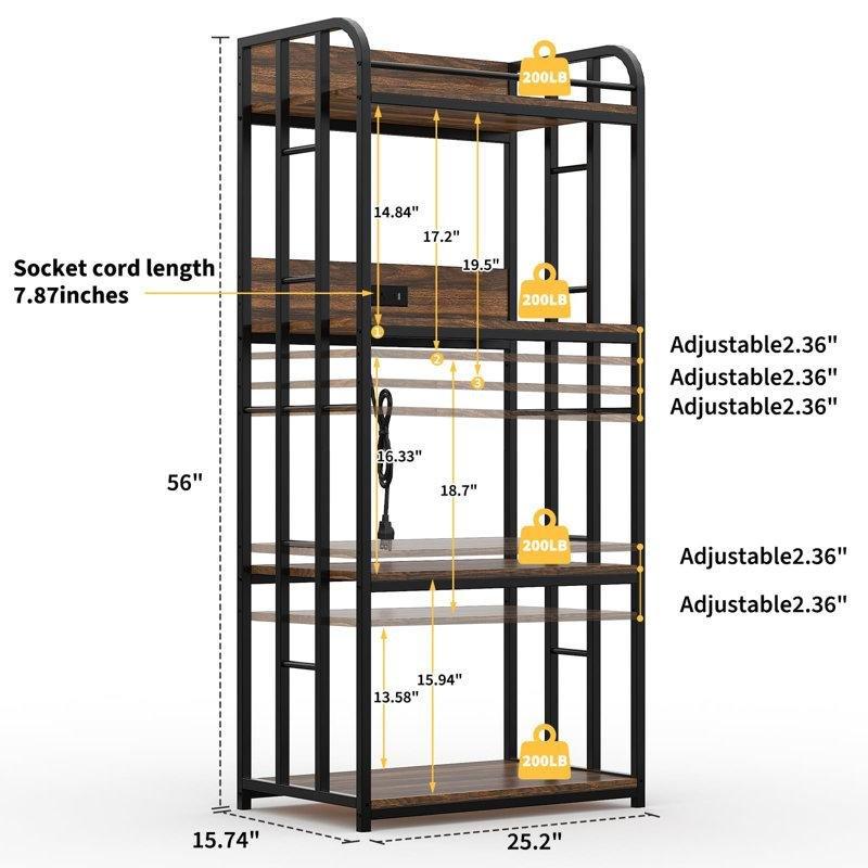 Kahverengi Ahşap ve Metal 4 Katlı Ayarlanabilir Endüstriyel Mutfak Rafı - 143x64 cm - 163978