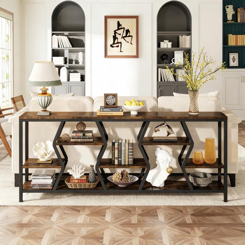 Kahverengi Ahşap ve Siyah Metal 5 Raflı Rustik Dar Koltuk Arkası Dresuar - 180 cm - 217319