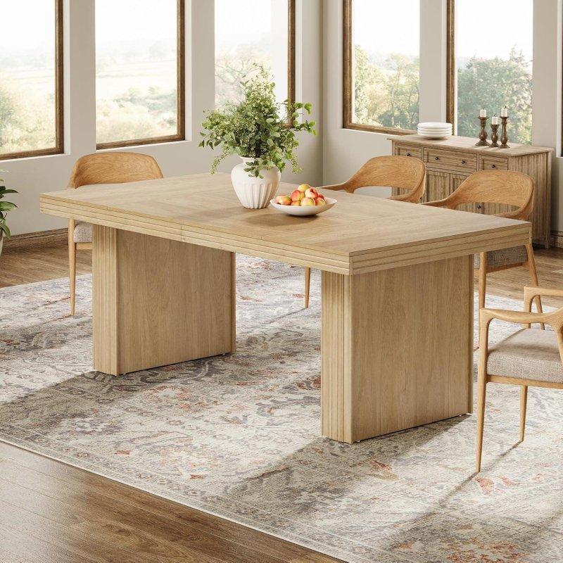 Kahverengi Ahşap Yivli Dikdörtgen 6 Kişilik Bohem Yemek Masası - 161x81 cm - 237340