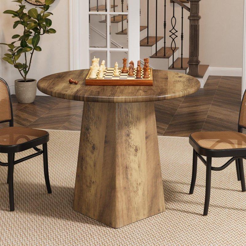 Kahverengi Ahşap Yuvarlak Kaide Ayaklı Bohem Yemek Masası - 81 cm - 237463