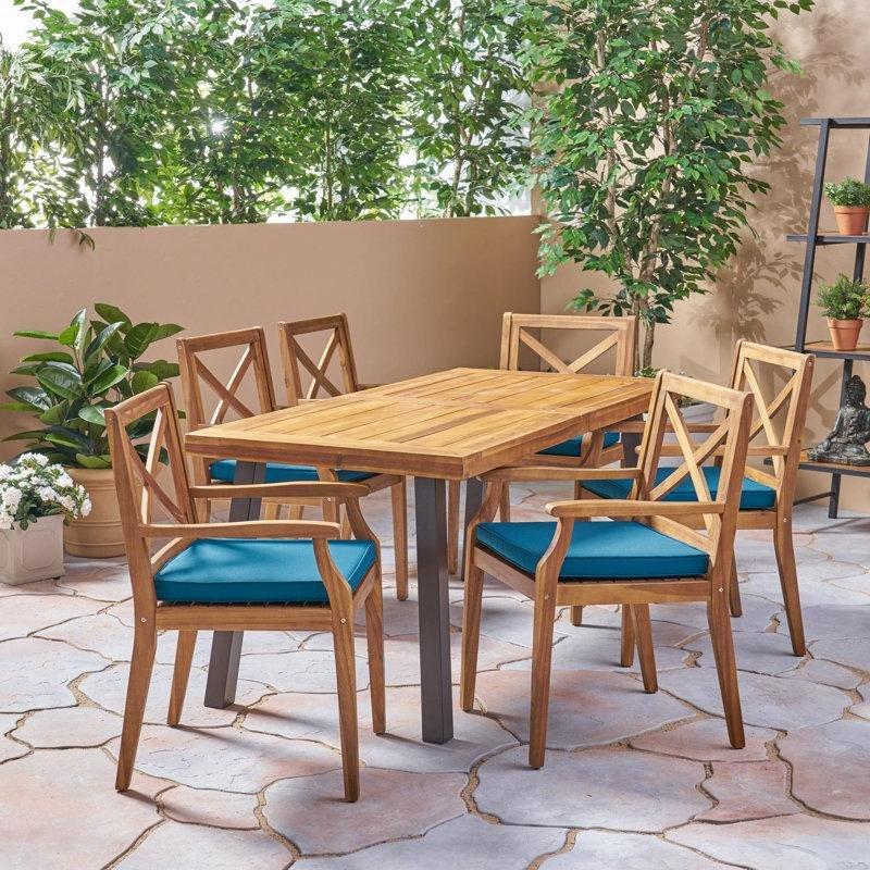 Kahverengi Akasya Ağacı Minderli 6 Kişilik Dikdörtgen Bahçe Masa Takımı - 176x82 cm - 213250