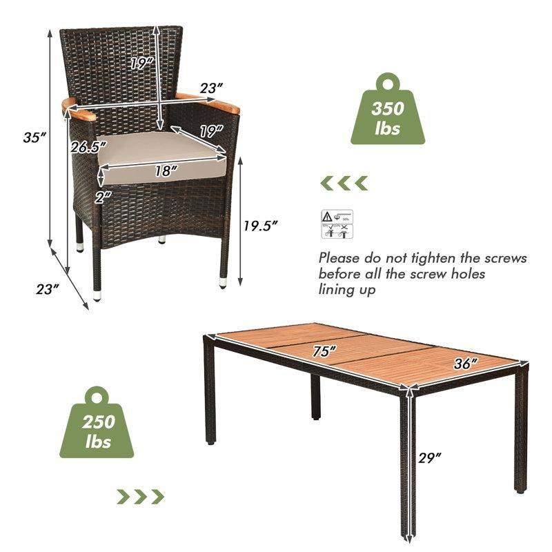 Kahverengi Akasya Ağacı ve Rattan 8 Kişilik Dikdörtgen Bahçe Masa Takımı - 194x92 cm - 215293