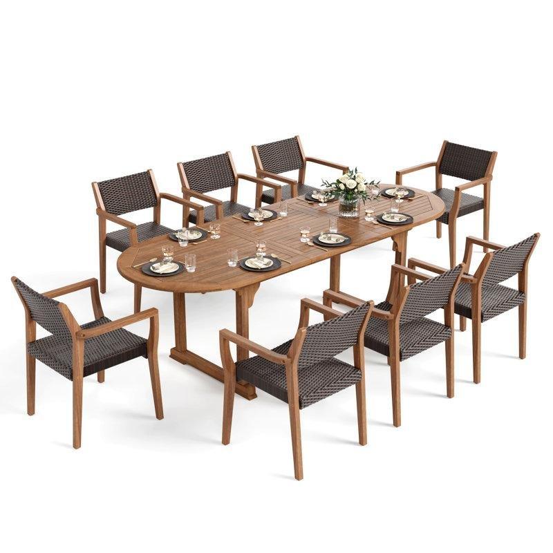 Kahverengi Akasya Ağacı ve Rattan Açılır 8 Kişilik Bahçe Masa Takımı - 181-241 cm - 216741