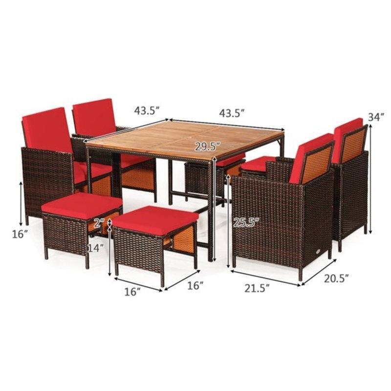 Kahverengi Akasya ve PE Rattan 8 Kişilik Minderli Şemsiye Delikli Bahçe Masa Takımı - 214690