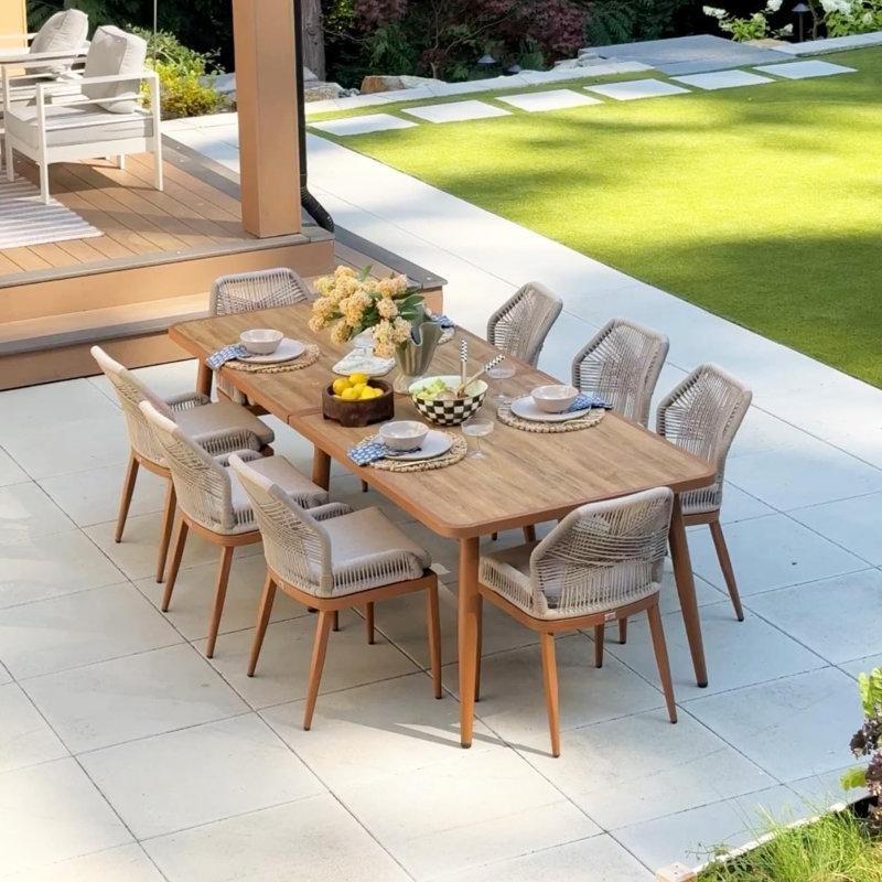Kahverengi Alüminyum ve PVC Rattan Minderli 8 Kişilik Bahçe Masa Takımı - 250x87 cm - 216259