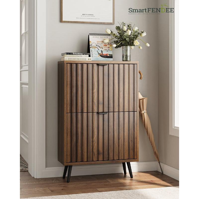 Kahverengi Ayarlanabilir Raflı Düşer Kapaklı Ahşap Ayakkabılık - 60x25x93 cm - 228738