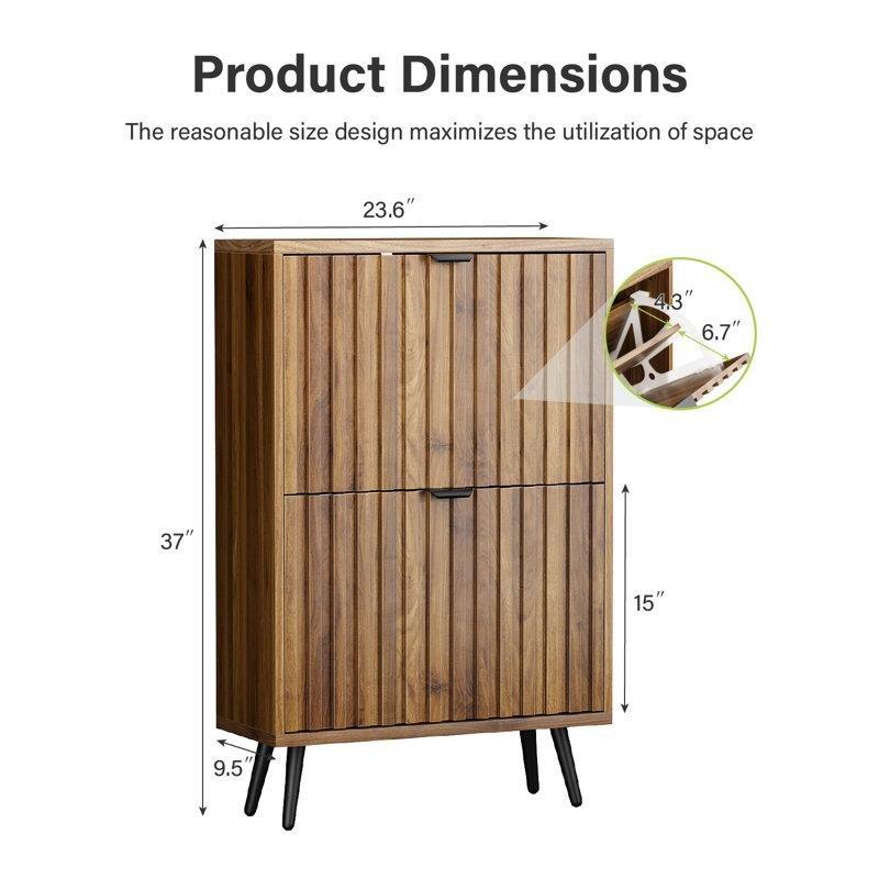 Kahverengi Ayarlanabilir Raflı Düşer Kapaklı Ahşap Ayakkabılık - 60x25x93 cm - 228738