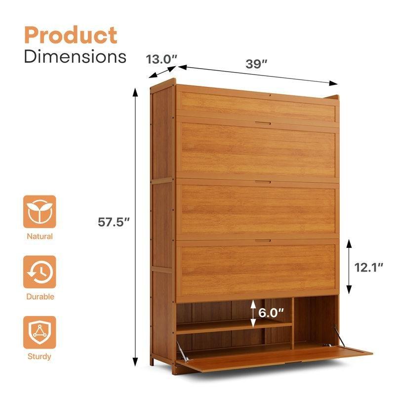 Kahverengi Bambu 10 Raflı Düşer Kapaklı Ayakkabılık - 100x34x147 cm - 229709