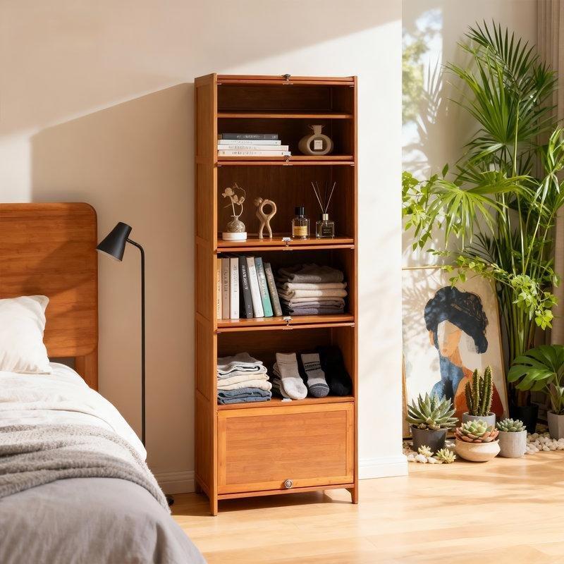 Kahverengi Bambu 10 Raflı Düşer Kapaklı Ayakkabılık - 172x59x32 cm - 229505