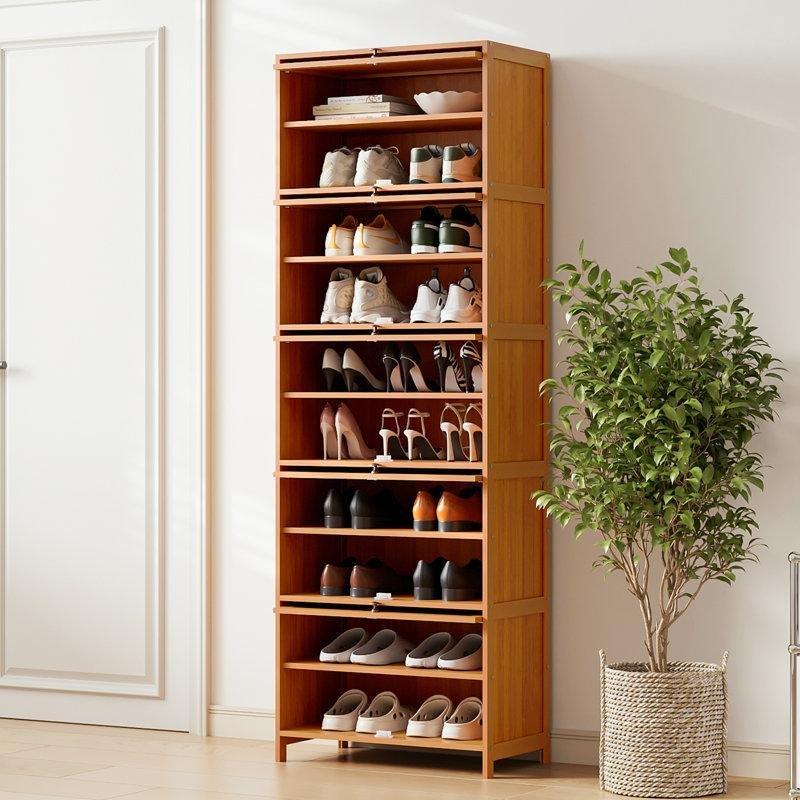 Kahverengi Bambu 10 Raflı Düşer Kapaklı Ayakkabılık - 172x59x32 cm - 229505