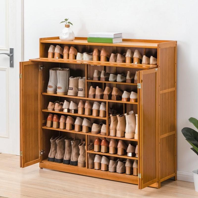 Kahverengi Bambu Kapaklı 7 Raflı Ayakkabılık - 118x117x34 cm - 229775