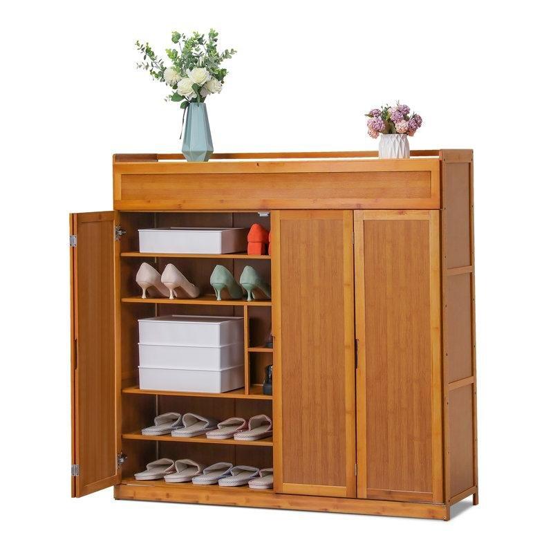 Kahverengi Bambu Kapaklı 7 Raflı Ayakkabılık - 118x117x34 cm - 229775